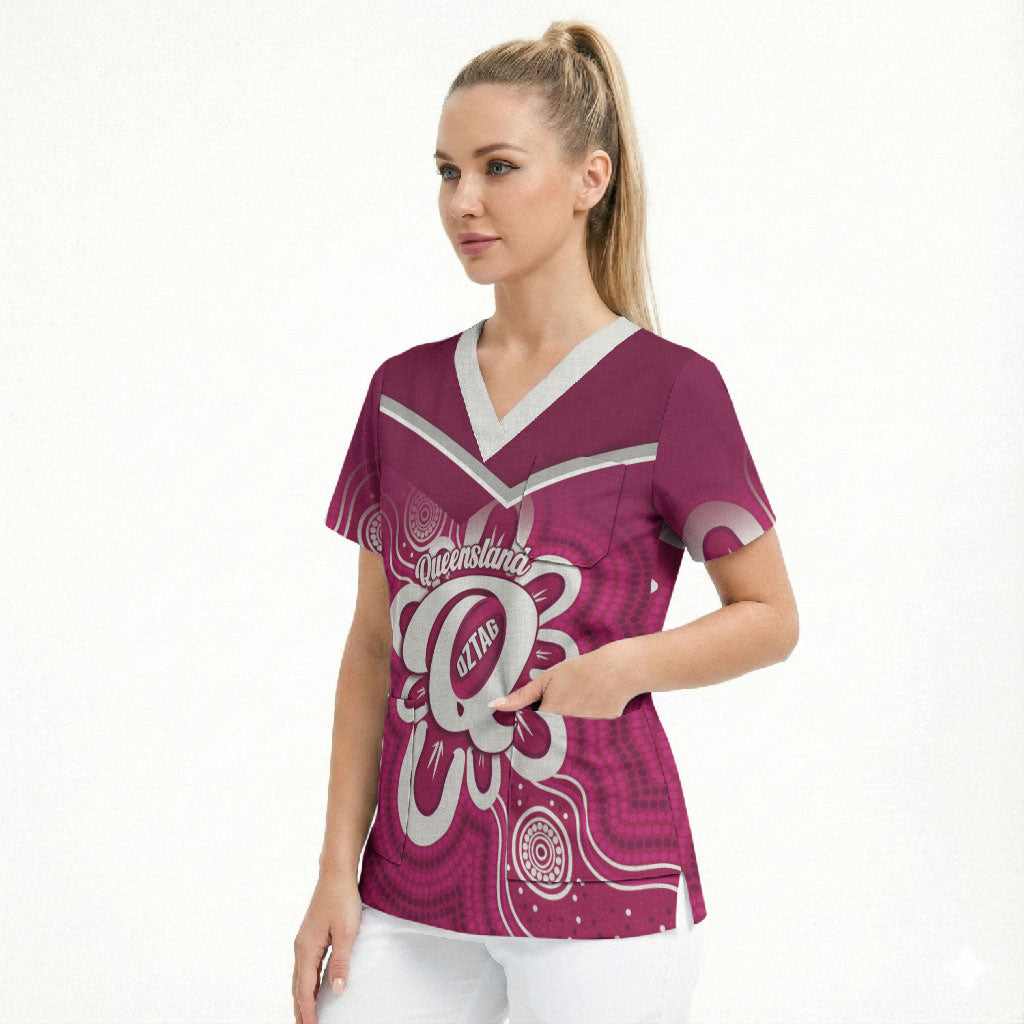 Queensland Oztag Custom Scrub Top QLD Indigenous Art