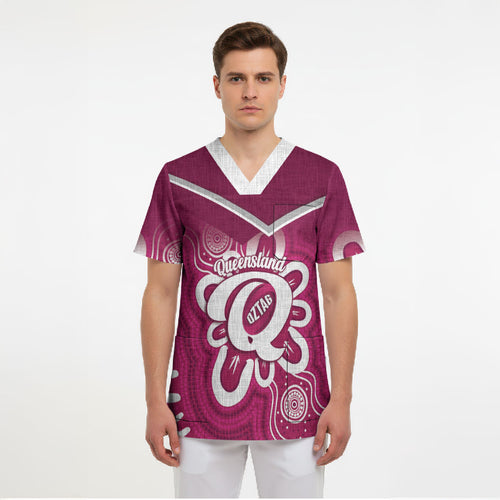 Queensland Oztag Custom Scrub Top QLD Indigenous Art