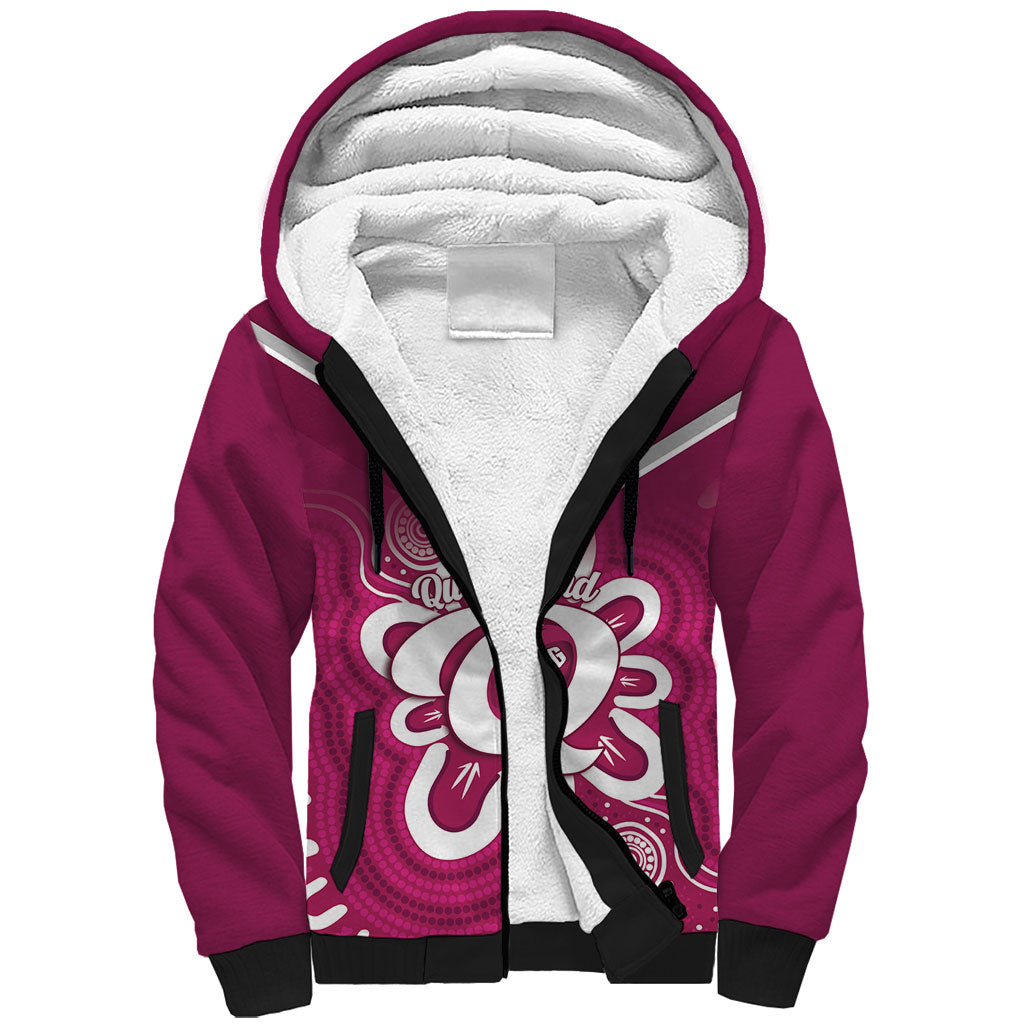Queensland Oztag Custom Sherpa Hoodie QLD Indigenous Art