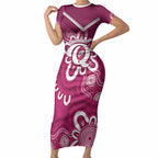 Queensland Oztag Custom Short Sleeve Bodycon Dress QLD Indigenous Art