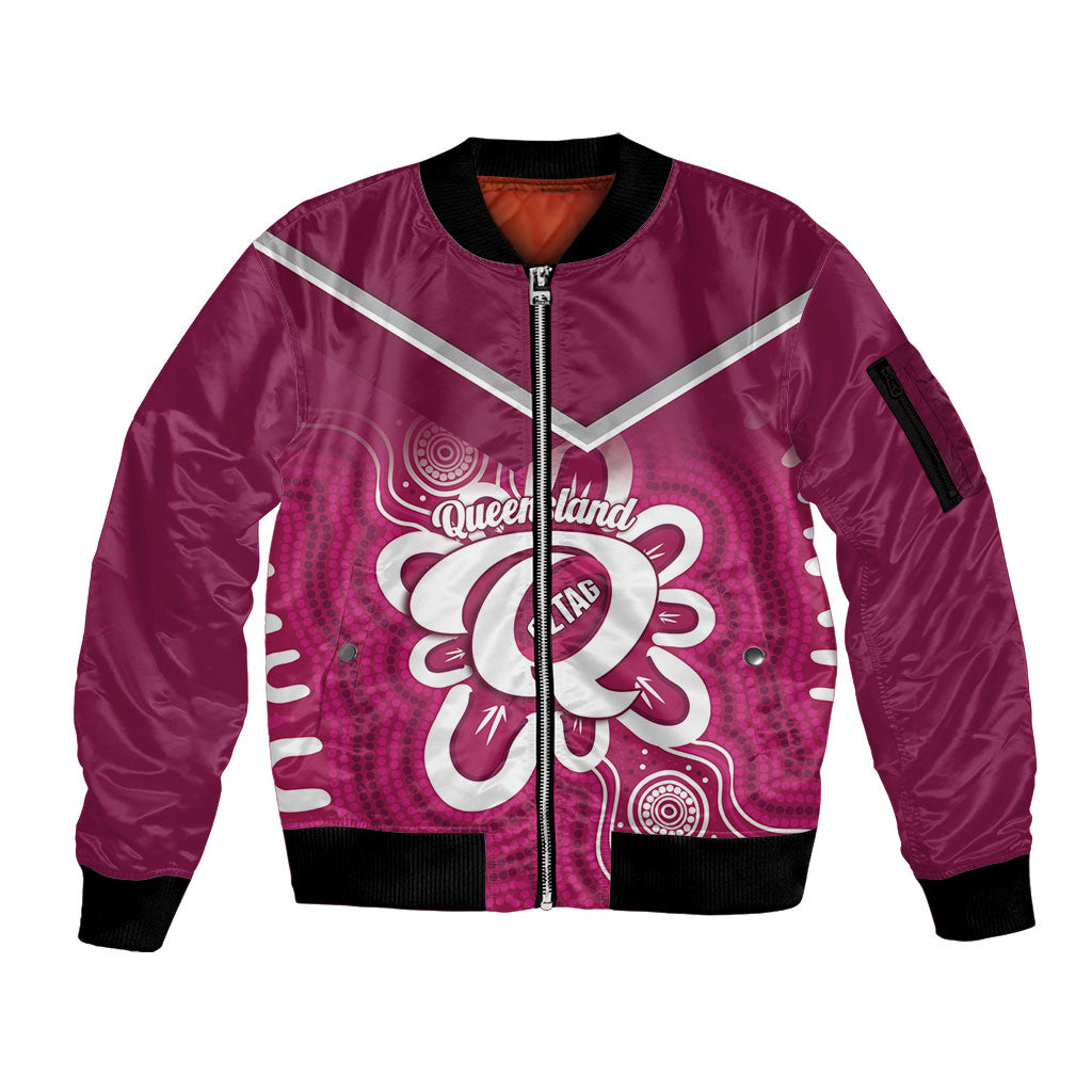 Queensland Oztag Custom Sleeve Zip Bomber Jacket QLD Indigenous Art