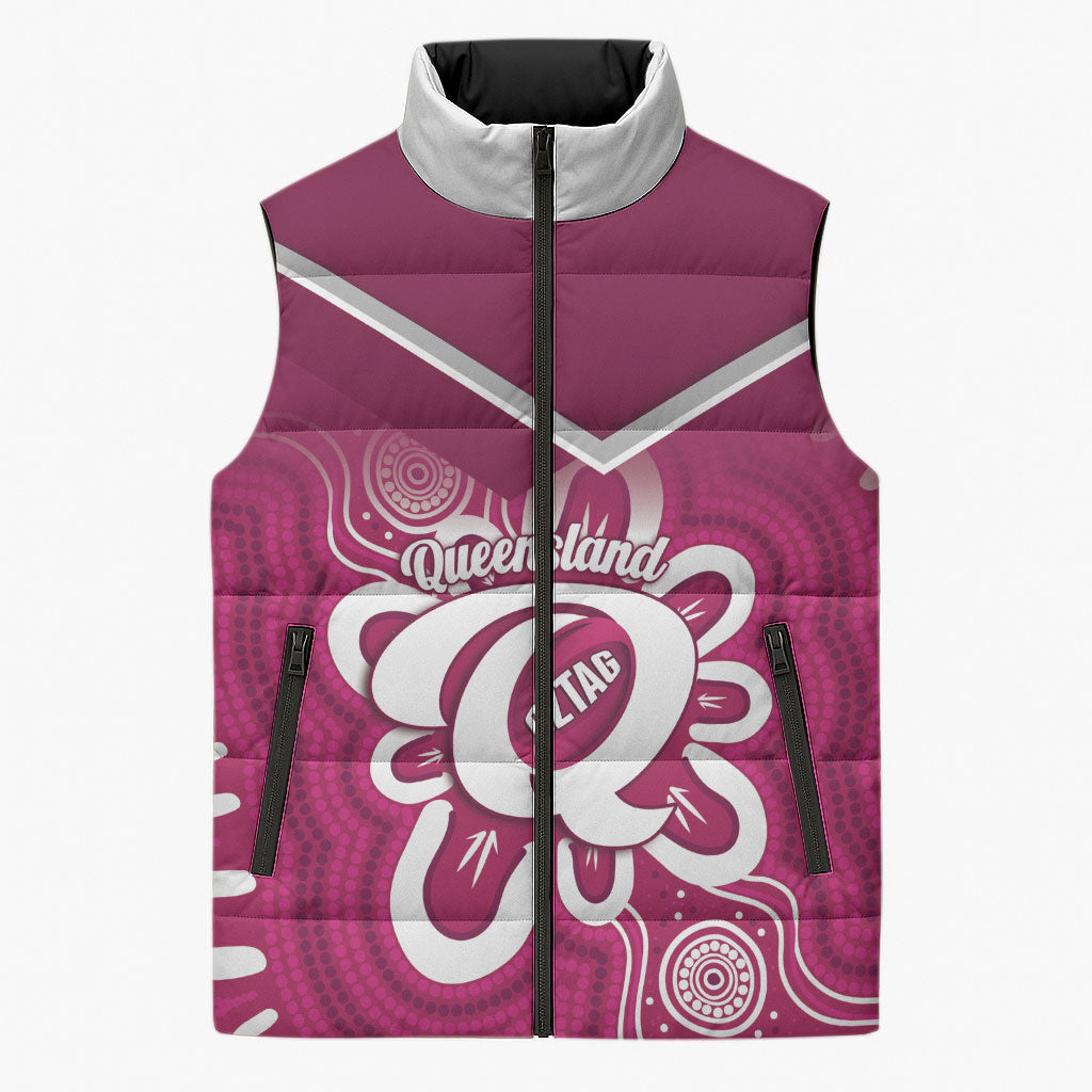 Queensland Oztag Custom Sleeveless Puffer Jacket QLD Indigenous Art