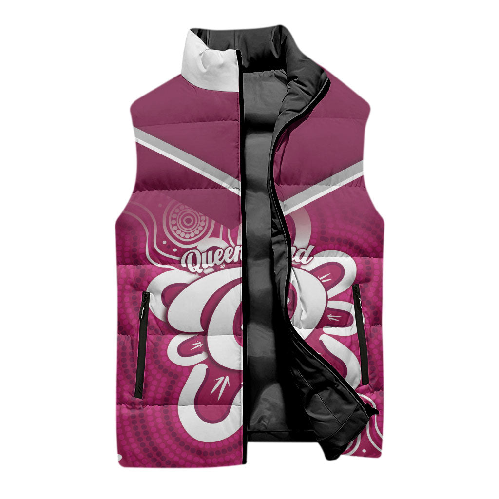 Queensland Oztag Custom Sleeveless Puffer Jacket QLD Indigenous Art