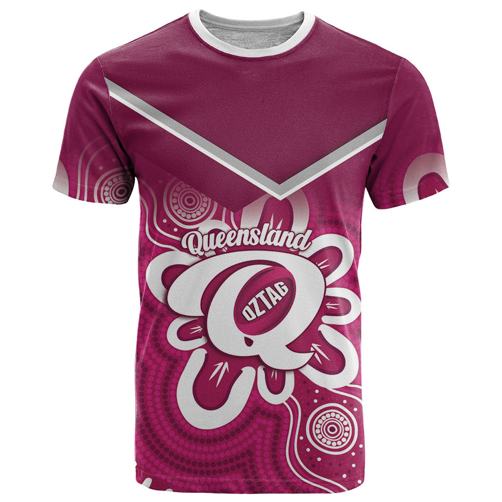 Queensland Oztag Custom T Shirt QLD Indigenous Art