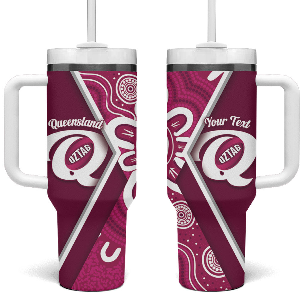 Queensland Oztag Custom Tumbler With Handle QLD Indigenous Art