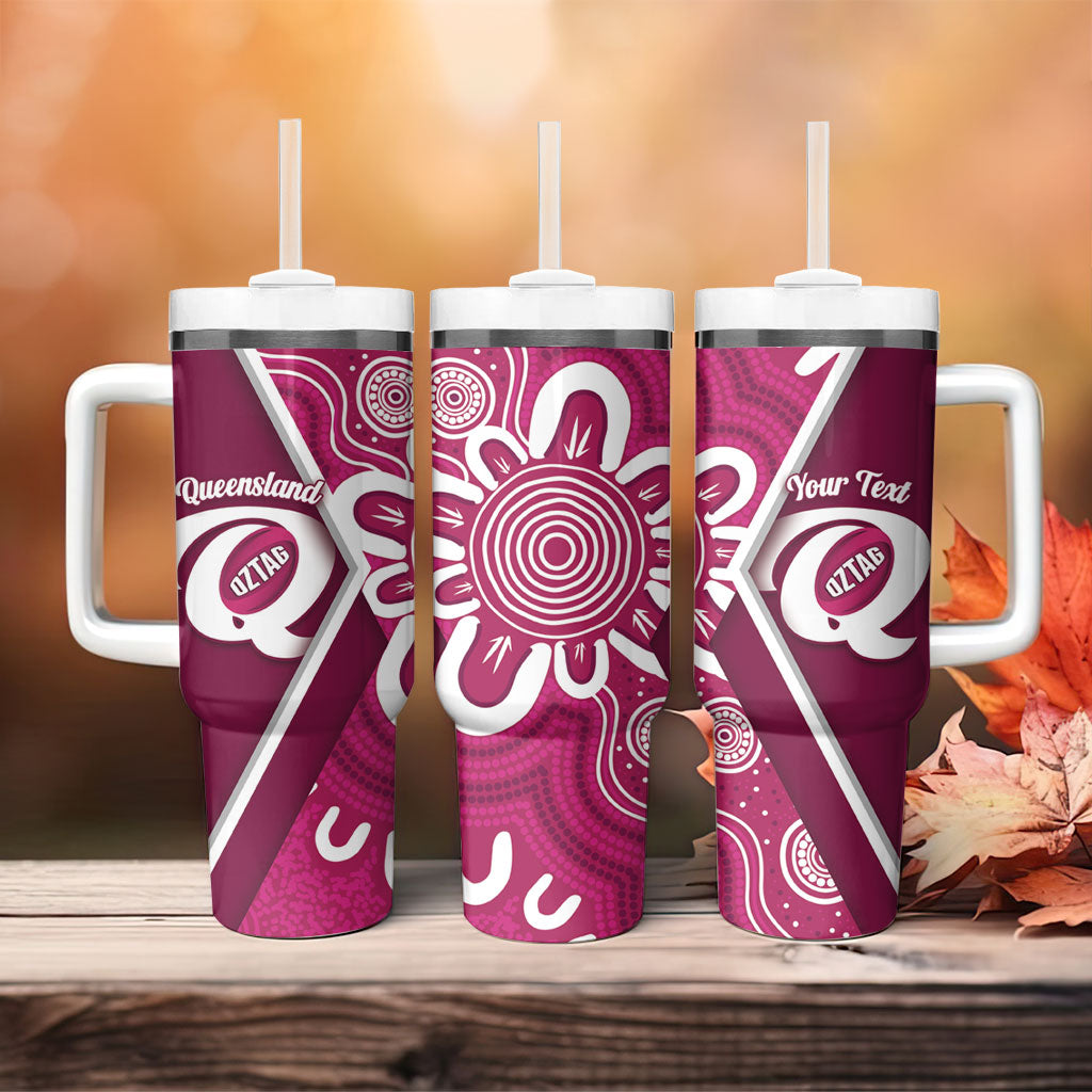 Queensland Oztag Custom Tumbler With Handle QLD Indigenous Art