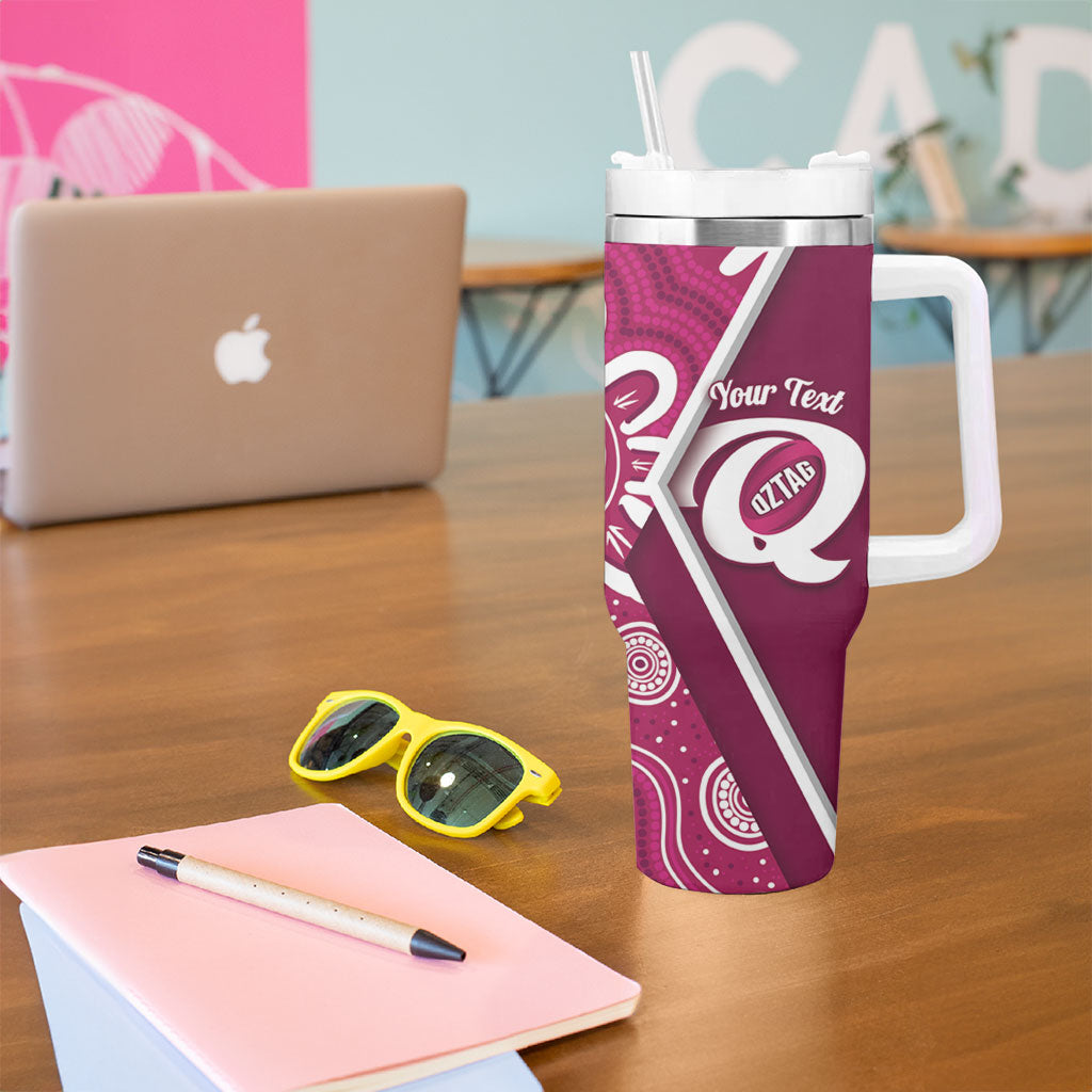 Queensland Oztag Custom Tumbler With Handle QLD Indigenous Art