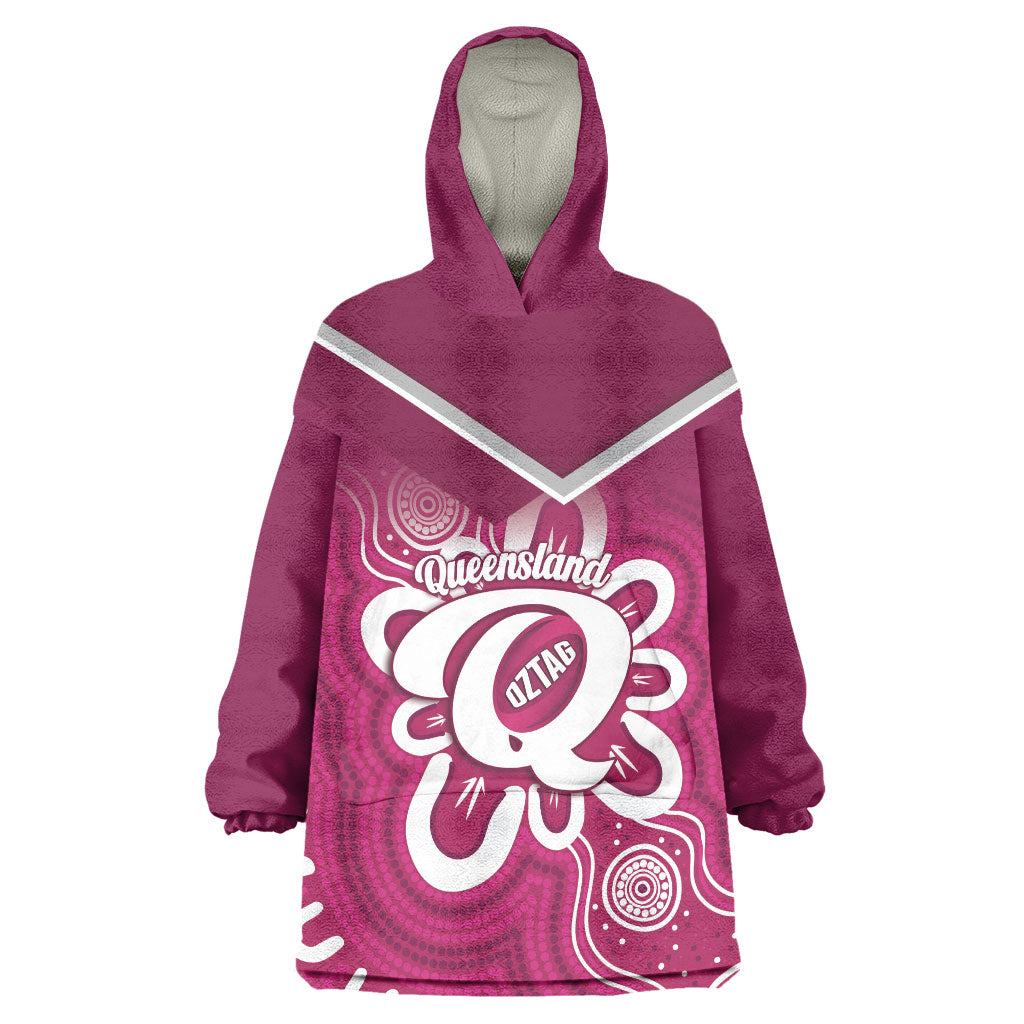 Queensland Oztag Custom Wearable Blanket Hoodie QLD Indigenous Art