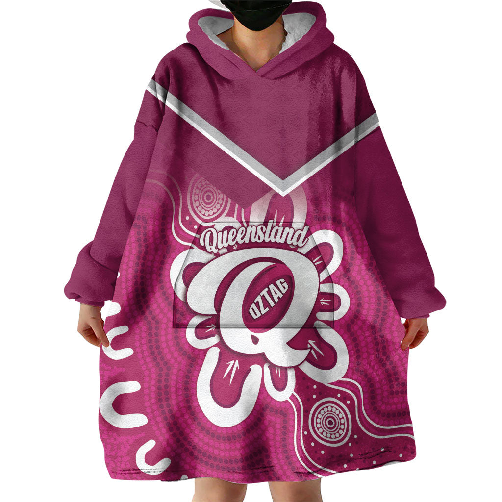 Queensland Oztag Custom Wearable Blanket Hoodie QLD Indigenous Art
