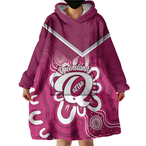 Queensland Oztag Custom Wearable Blanket Hoodie QLD Indigenous Art