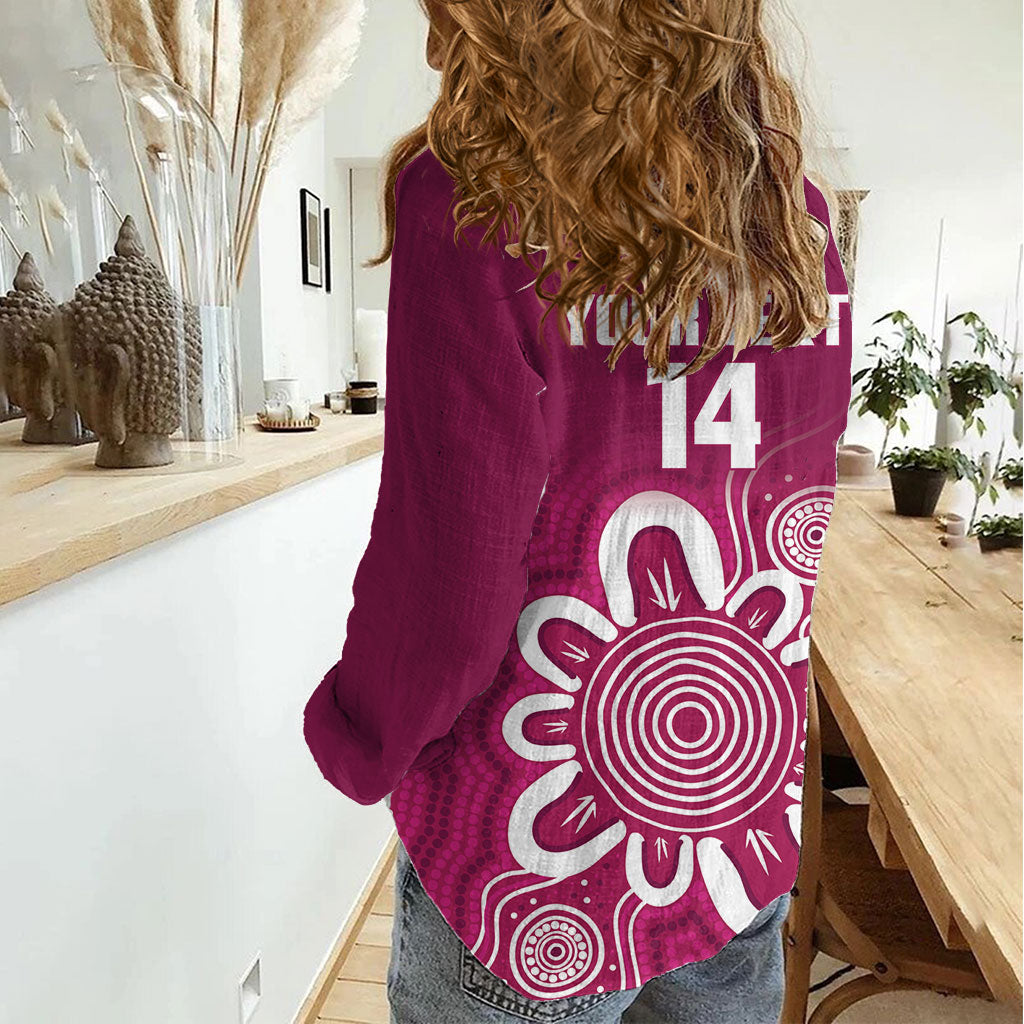 Queensland Oztag Custom Women Casual Shirt QLD Indigenous Art