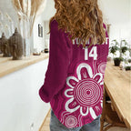 Queensland Oztag Custom Women Casual Shirt QLD Indigenous Art