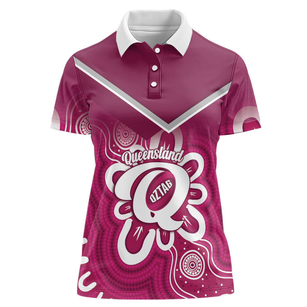 Queensland Oztag Custom Women Polo Shirt QLD Indigenous Art