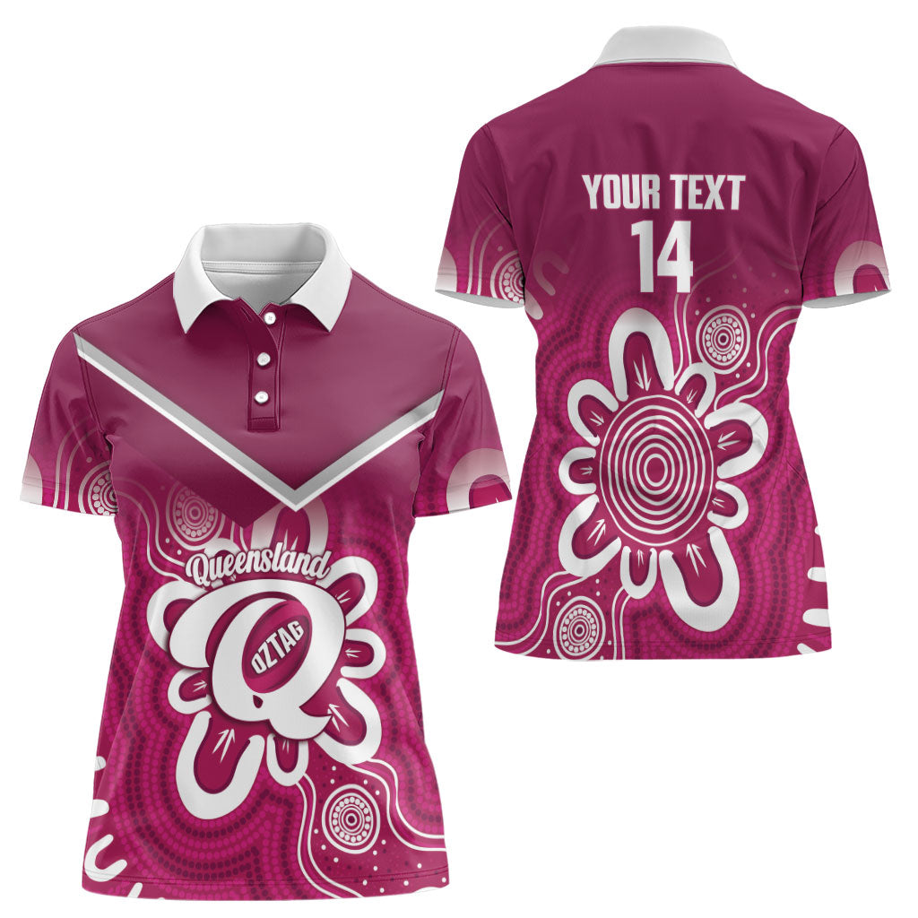 Queensland Oztag Custom Women Polo Shirt QLD Indigenous Art