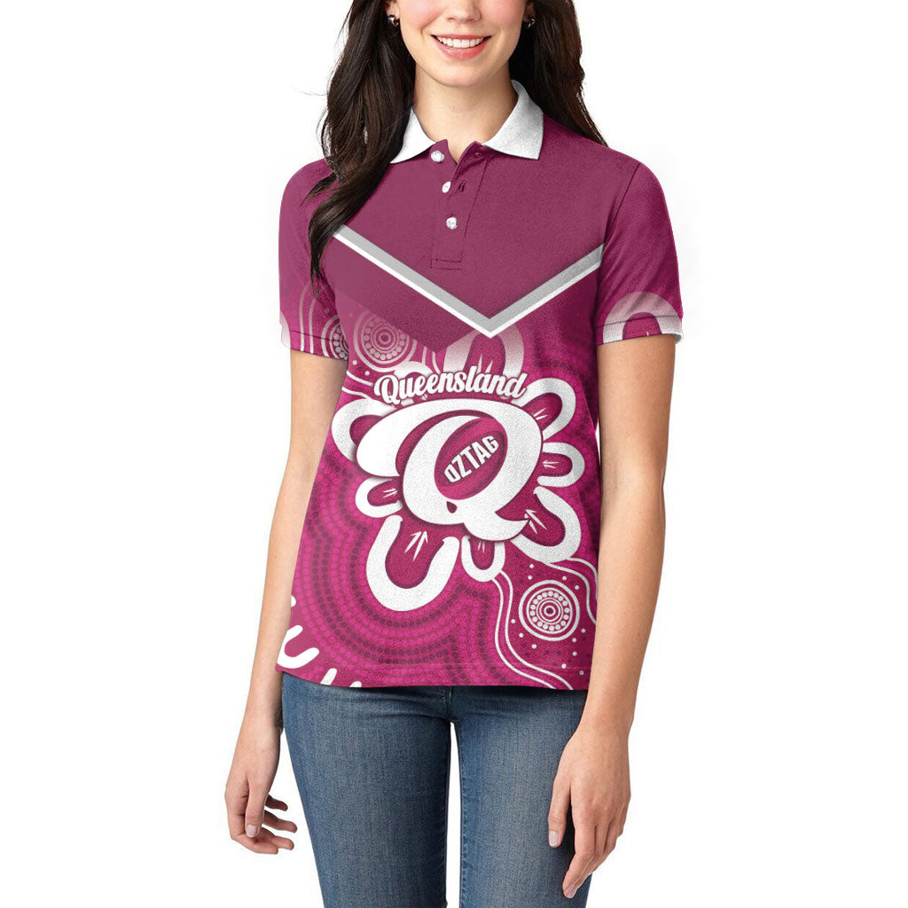 Queensland Oztag Custom Women Polo Shirt QLD Indigenous Art