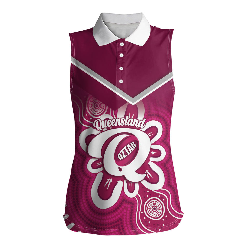 Queensland Oztag Custom Women Sleeveless Polo Shirt QLD Indigenous Art