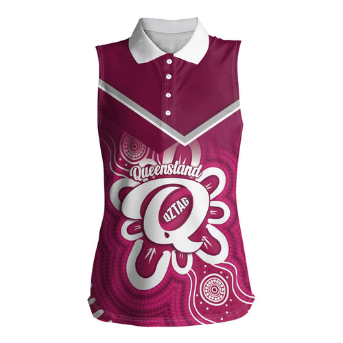 Queensland Oztag Custom Women Sleeveless Polo Shirt QLD Indigenous Art