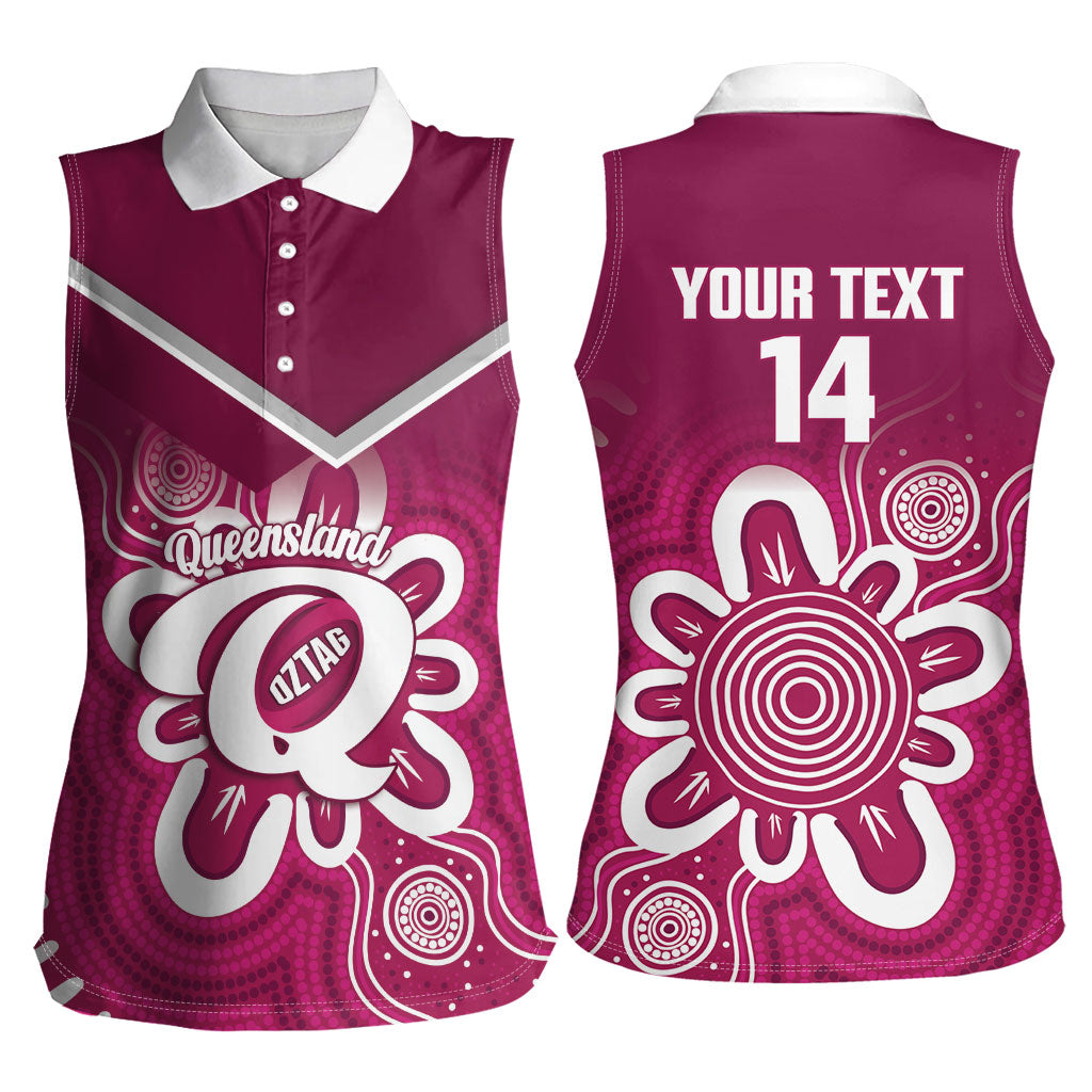 Queensland Oztag Custom Women Sleeveless Polo Shirt QLD Indigenous Art