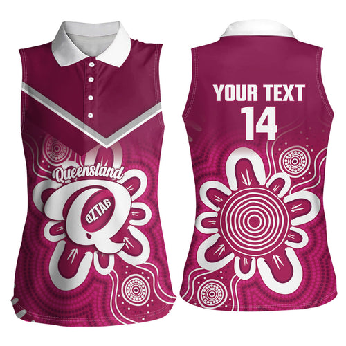 Queensland Oztag Custom Women Sleeveless Polo Shirt QLD Indigenous Art