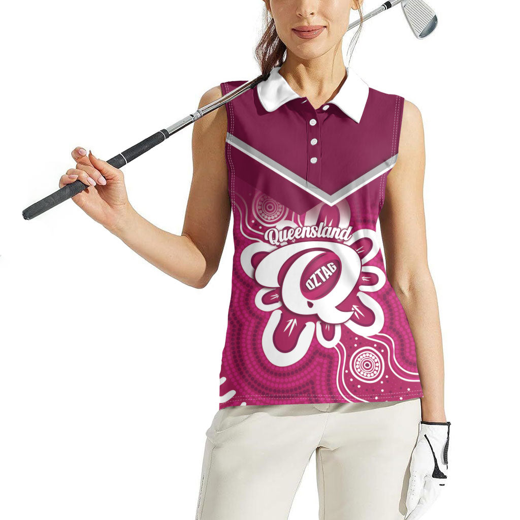 Queensland Oztag Custom Women Sleeveless Polo Shirt QLD Indigenous Art