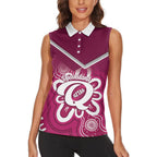 Queensland Oztag Custom Women Sleeveless Polo Shirt QLD Indigenous Art