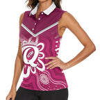 Queensland Oztag Custom Women Sleeveless Polo Shirt QLD Indigenous Art
