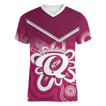 Queensland Oztag Custom Women V-Neck T-Shirt QLD Indigenous Art