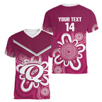 Queensland Oztag Custom Women V-Neck T-Shirt QLD Indigenous Art
