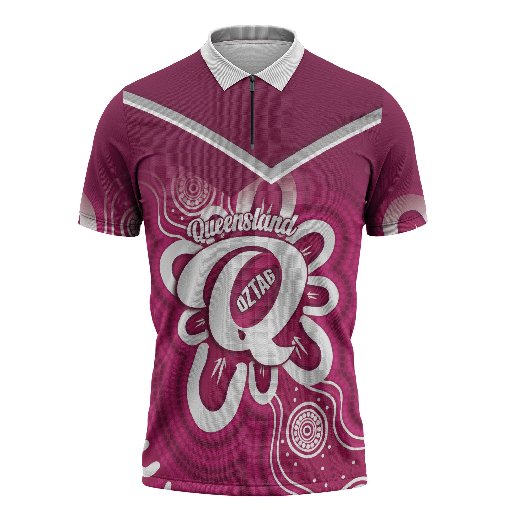 Queensland Oztag Custom Zipper Polo Shirt QLD Indigenous Art