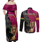 panthers-and-broncos-rugby-couples-matching-off-shoulder-maxi-dress-and-long-sleeve-button-shirts-2023-grand-final-penrith-brisbane-together