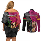 panthers-and-broncos-rugby-couples-matching-off-shoulder-short-dress-and-long-sleeve-button-shirts-2023-grand-final-penrith-brisbane-together
