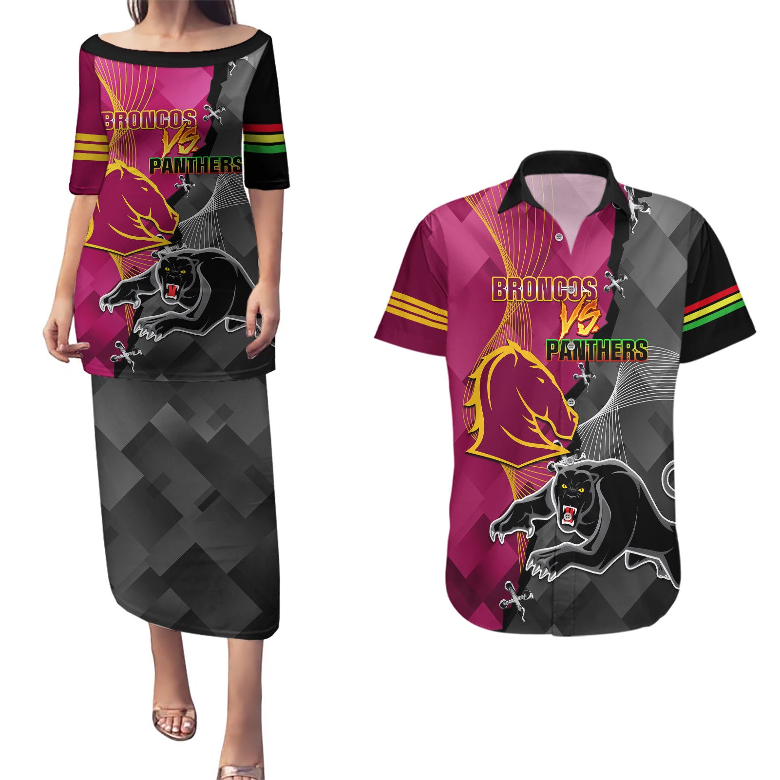 panthers-and-broncos-rugby-couples-matching-puletasi-dress-and-hawaiian-shirt-2023-grand-final-penrith-brisbane-together