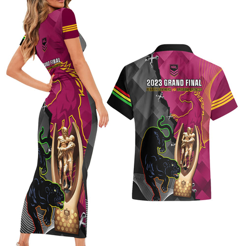 panthers-and-broncos-rugby-couples-matching-short-sleeve-bodycon-dress-and-hawaiian-shirt-2023-grand-final-penrith-brisbane-together