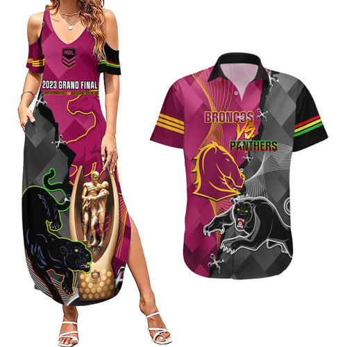 panthers-and-broncos-rugby-couples-matching-summer-maxi-dress-and-hawaiian-shirt-2023-grand-final-penrith-brisbane-together