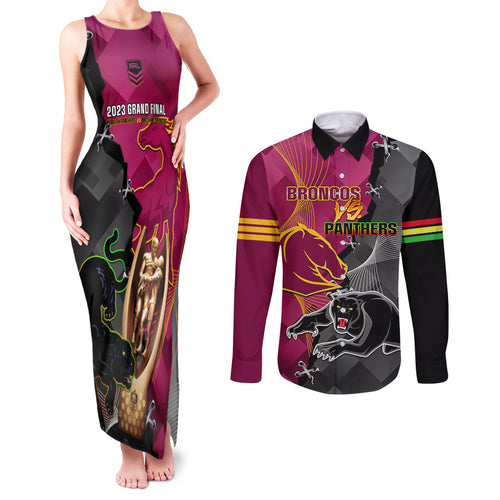 panthers-and-broncos-rugby-couples-matching-tank-maxi-dress-and-long-sleeve-button-shirts-2023-grand-final-penrith-brisbane-together