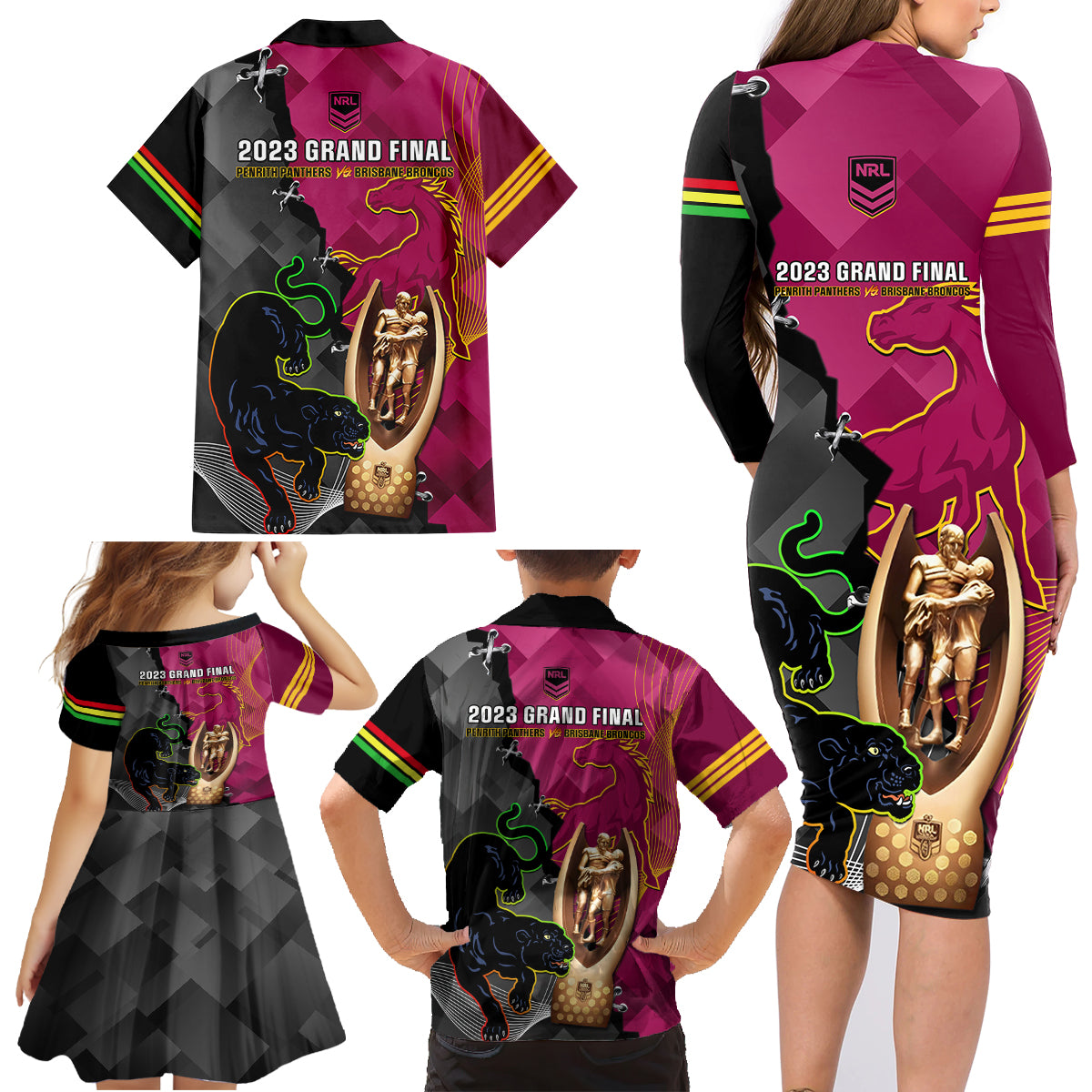 panthers-and-broncos-rugby-family-matching-long-sleeve-bodycon-dress-and-hawaiian-shirt-2023-grand-final-penrith-brisbane-together