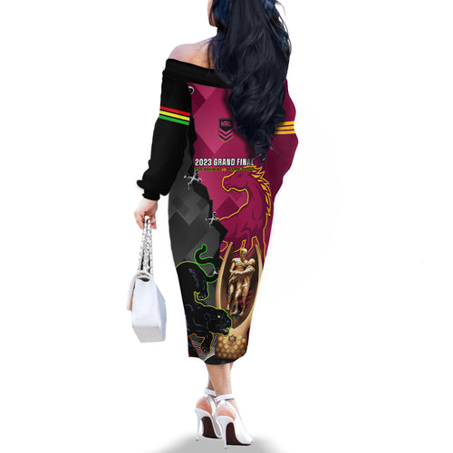 panthers-and-broncos-rugby-family-matching-off-shoulder-long-sleeve-dress-and-hawaiian-shirt-2023-grand-final-penrith-brisbane-together