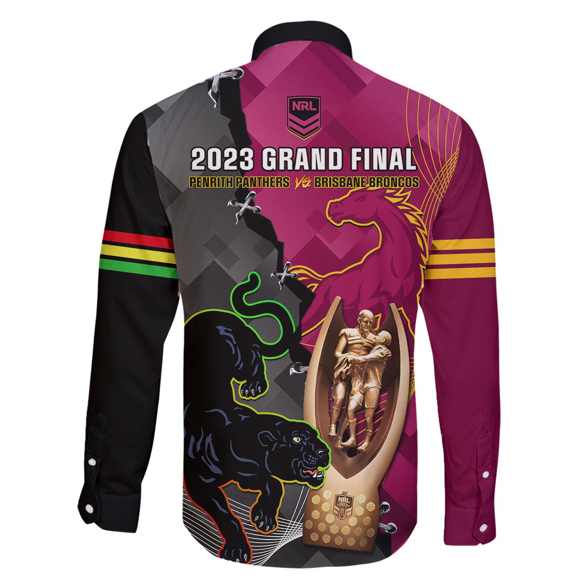 panthers-and-broncos-rugby-family-matching-off-shoulder-maxi-dress-and-hawaiian-shirt-2023-grand-final-penrith-brisbane-together