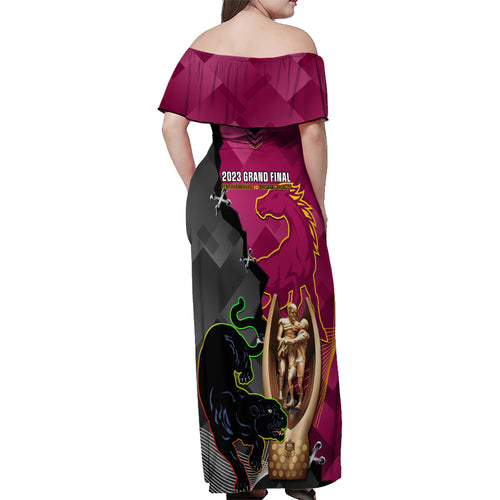 panthers-and-broncos-rugby-family-matching-off-shoulder-maxi-dress-and-hawaiian-shirt-2023-grand-final-penrith-brisbane-together