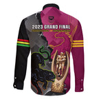 panthers-and-broncos-rugby-family-matching-off-shoulder-short-dress-and-hawaiian-shirt-2023-grand-final-penrith-brisbane-together
