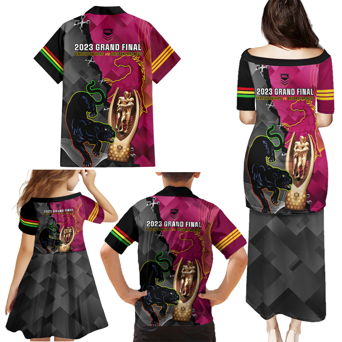 panthers-and-broncos-rugby-family-matching-puletasi-dress-and-hawaiian-shirt-2023-grand-final-penrith-brisbane-together