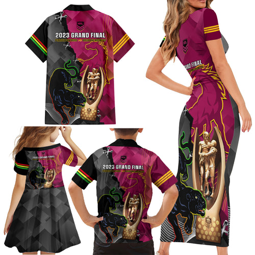 panthers-and-broncos-rugby-family-matching-short-sleeve-bodycon-dress-and-hawaiian-shirt-2023-grand-final-penrith-brisbane-together