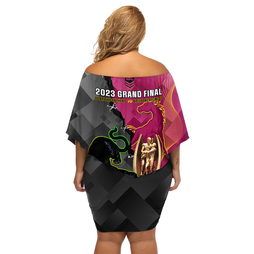 panthers-and-broncos-rugby-off-shoulder-short-dress-2023-grand-final-penrith-brisbane-together