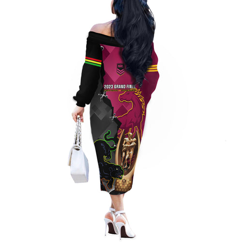 panthers-and-broncos-rugby-off-the-shoulder-long-sleeve-dress-2023-grand-final-penrith-brisbane-together