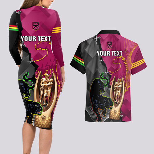 personalised-panthers-and-broncos-rugby-couples-matching-long-sleeve-bodycon-dress-and-hawaiian-shirt-2023-grand-final-penrith-brisbane-together