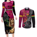 personalised-panthers-and-broncos-rugby-couples-matching-long-sleeve-bodycon-dress-and-long-sleeve-button-shirts-2023-grand-final-penrith-brisbane-together