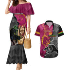 personalised-panthers-and-broncos-rugby-couples-matching-mermaid-dress-and-hawaiian-shirt-2023-grand-final-penrith-brisbane-together