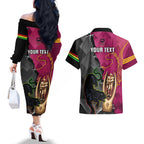 personalised-panthers-and-broncos-rugby-couples-matching-off-the-shoulder-long-sleeve-dress-and-hawaiian-shirt-2023-grand-final-penrith-brisbane-together
