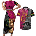personalised-panthers-and-broncos-rugby-couples-matching-short-sleeve-bodycon-dress-and-hawaiian-shirt-2023-grand-final-penrith-brisbane-together