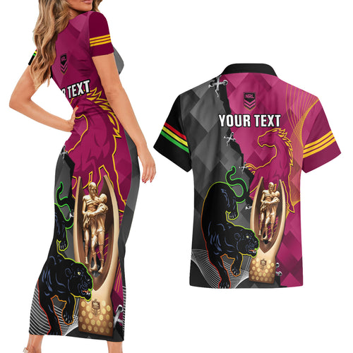 personalised-panthers-and-broncos-rugby-couples-matching-short-sleeve-bodycon-dress-and-hawaiian-shirt-2023-grand-final-penrith-brisbane-together